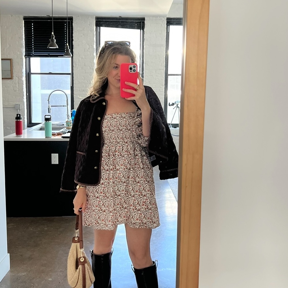 Chic Floral Square Neck Mini Dress